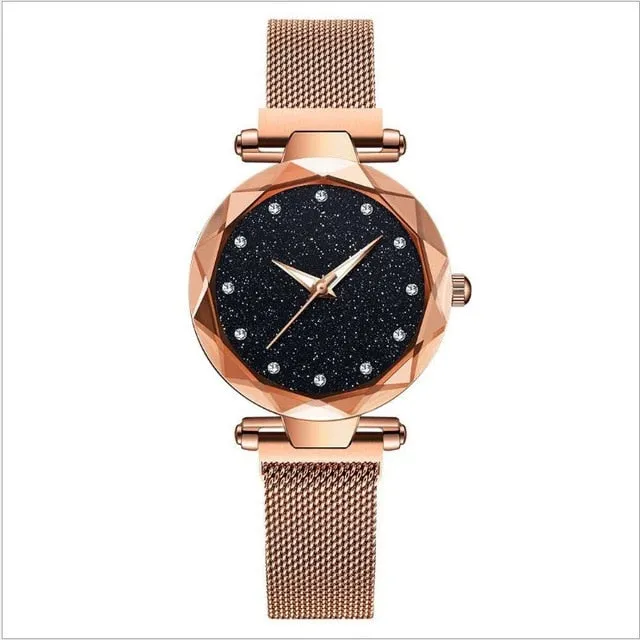 Top Brand Star Watch For Women Rose Gold Mesh Magnet Starry Sky Quartz Wristwatch Gradient Ladies Wrist Watches relogio feminino