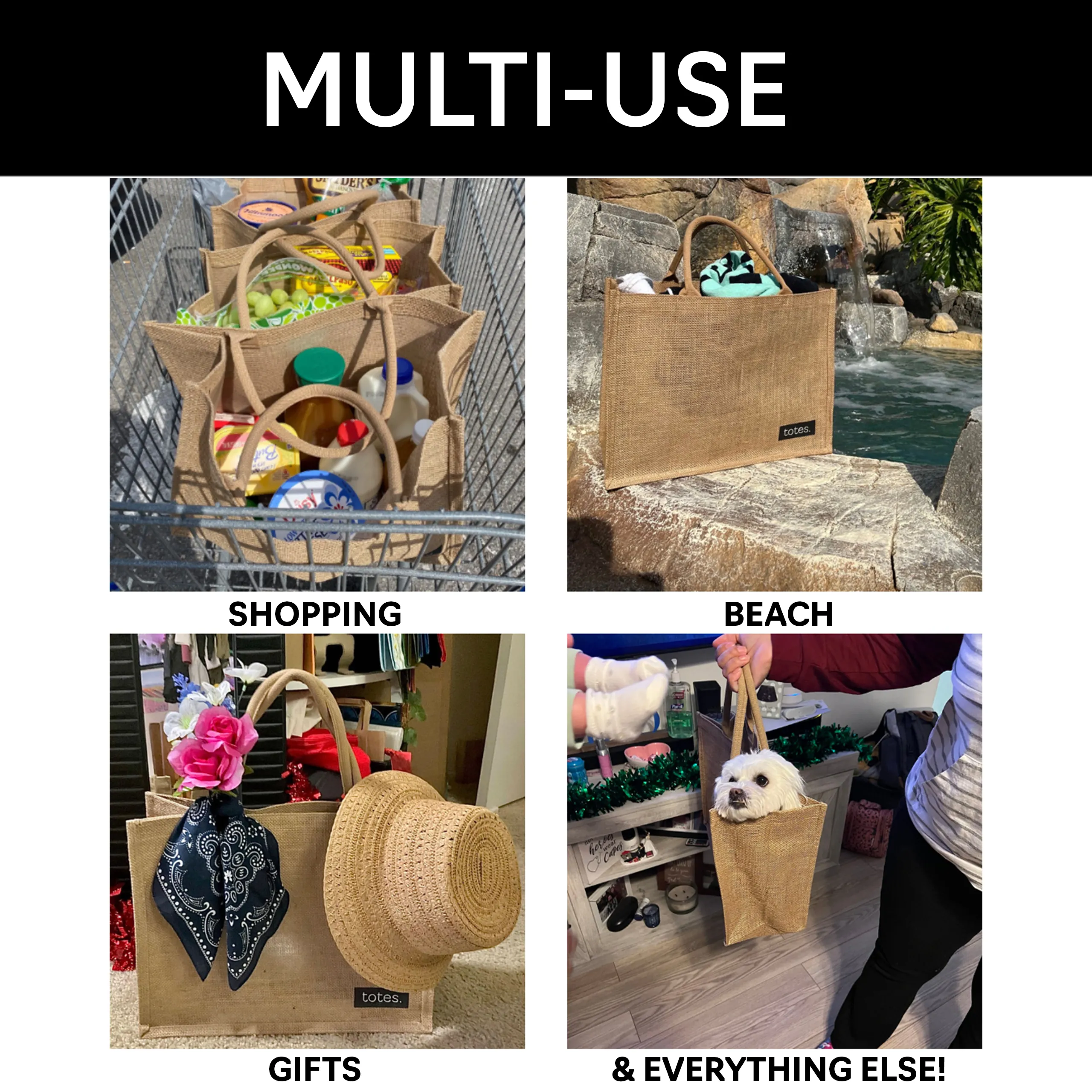 totes. Extra Large Burlap Bag with Handles 5 Pack