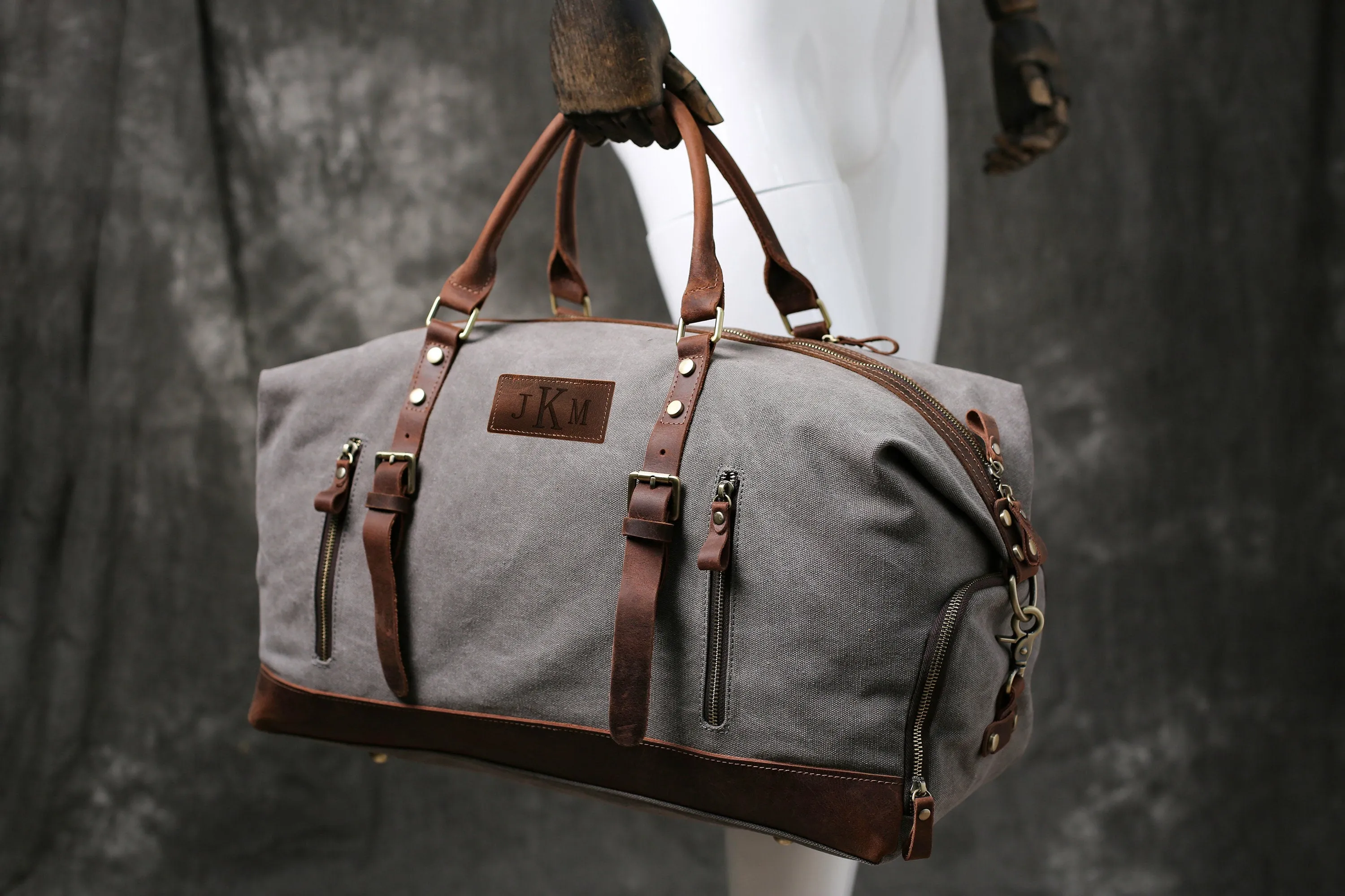 Travel Duffel Bag, Waterproof Canvas Leather Weekend bag, Carry on Weekender Overnight Bag with Shoes Compartment for Men Women Personalized