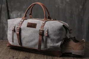 Travel Duffel Bag, Waterproof Canvas Leather Weekend bag, Carry on Weekender Overnight Bag with Shoes Compartment for Men Women Personalized