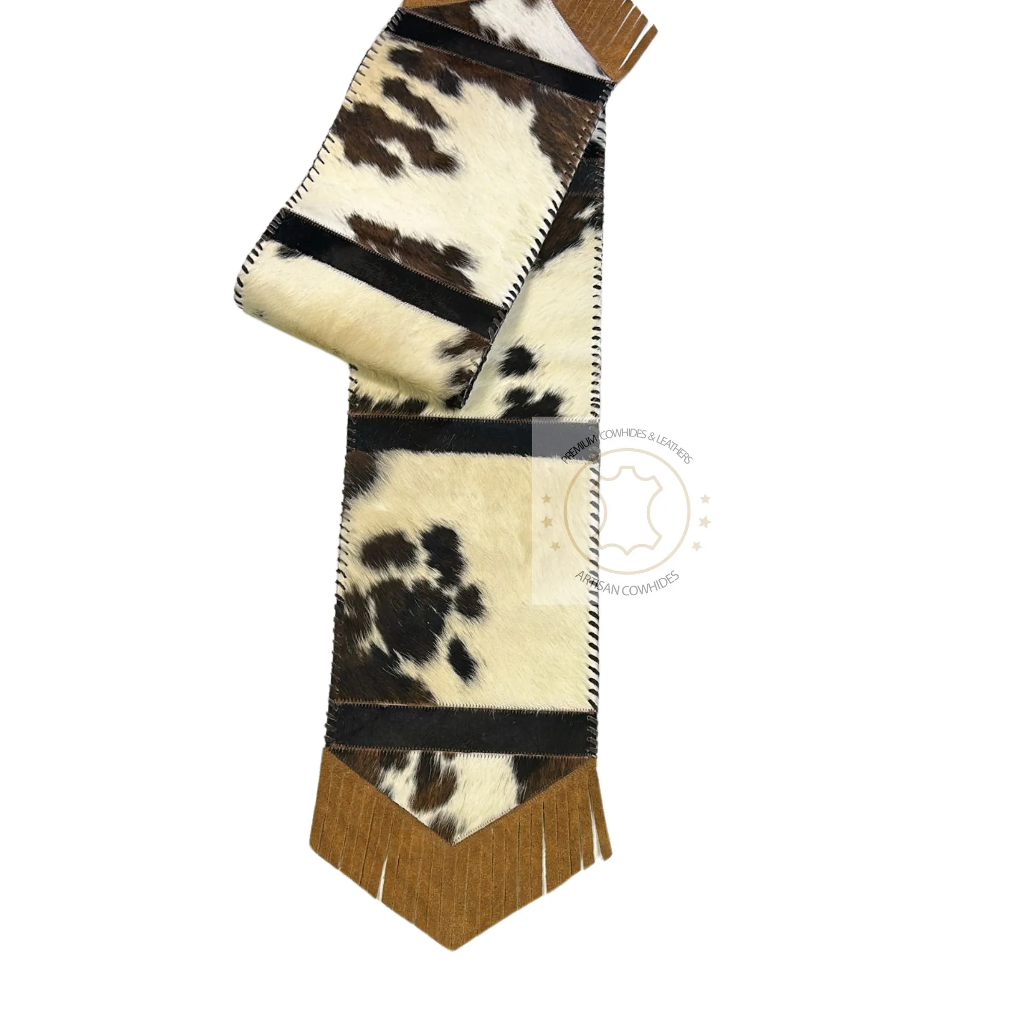 Tricolor Table Runner with a touch of Black Cowhide  7ft - Table Decor