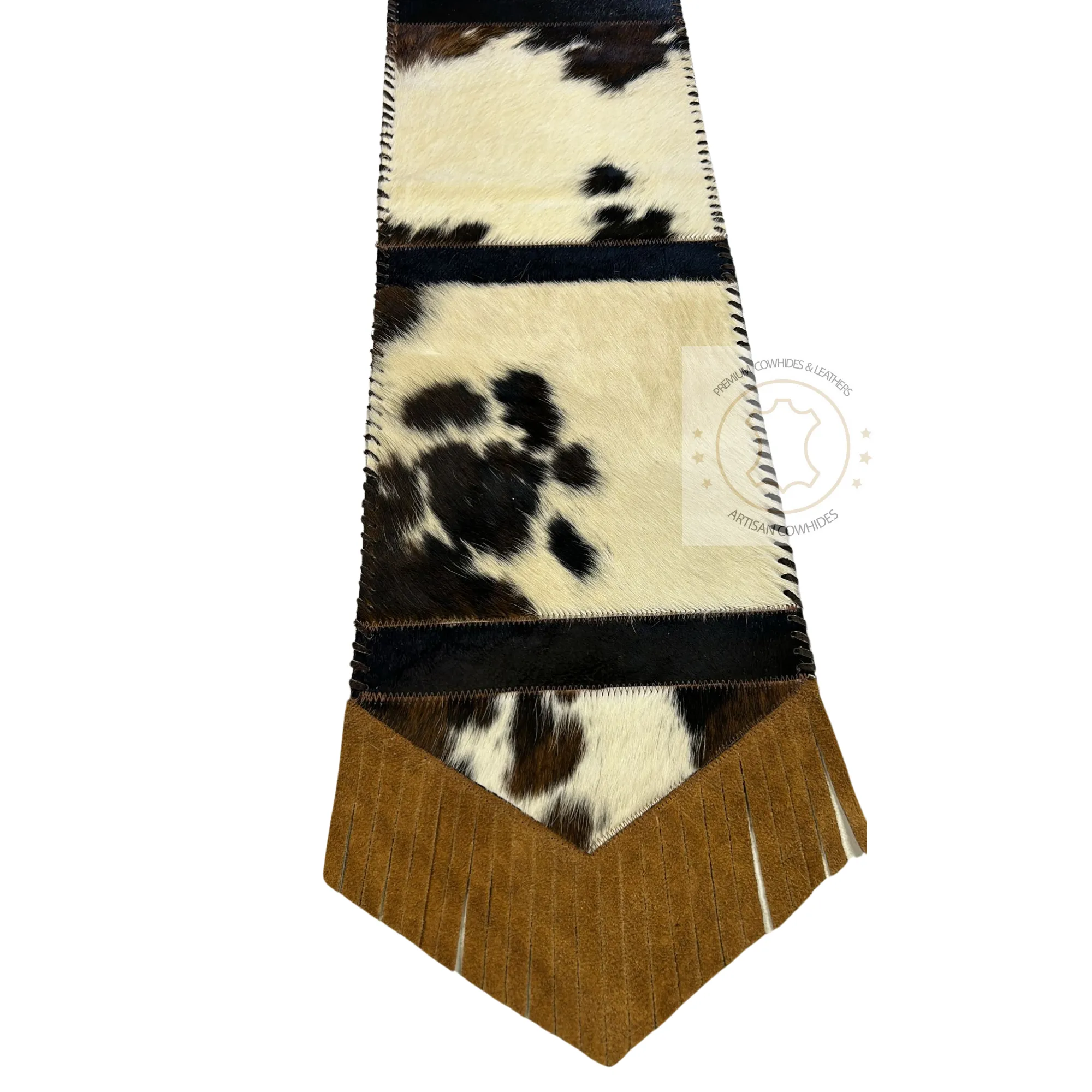 Tricolor Table Runner with a touch of Black Cowhide  7ft - Table Decor