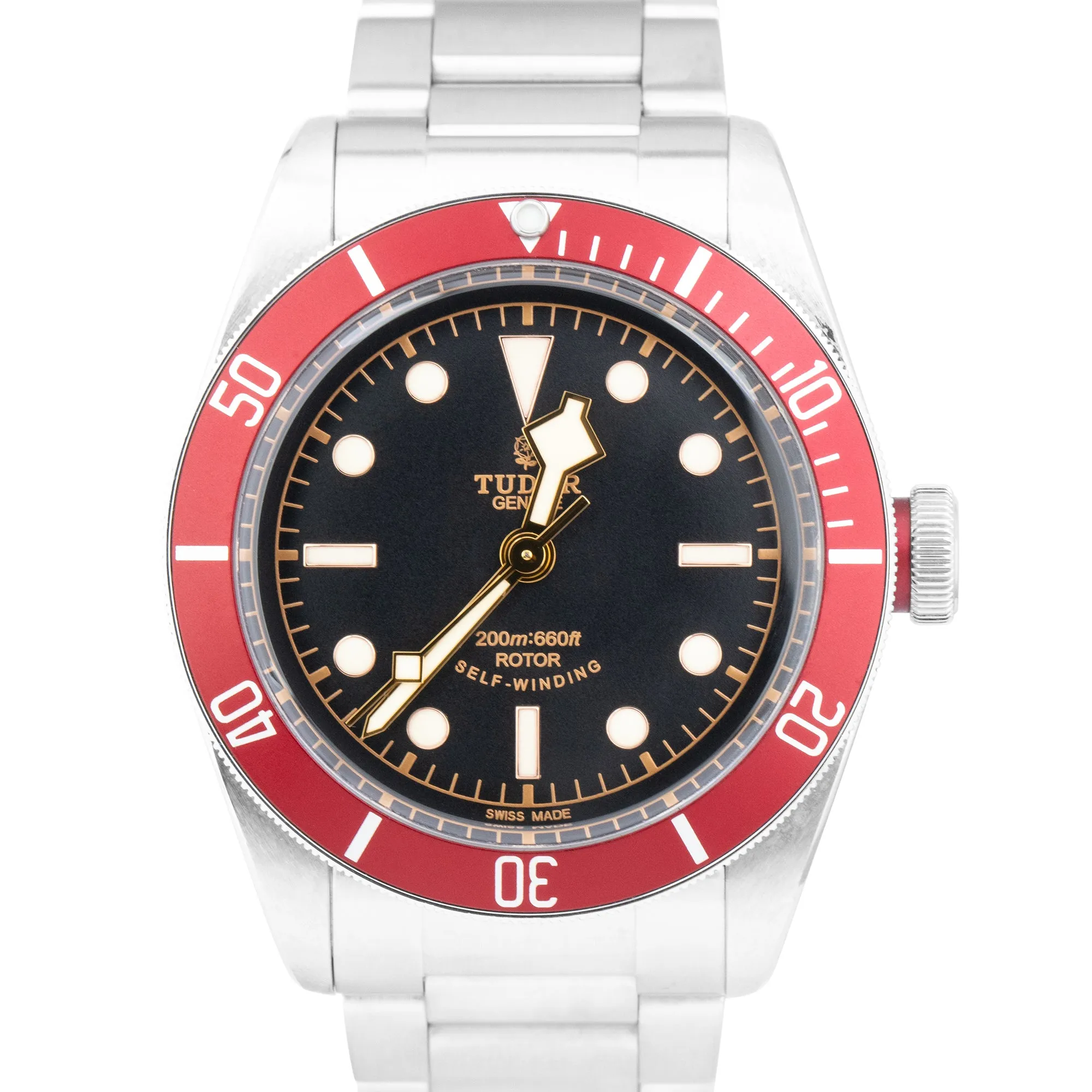 Tudor Black Bay Heritage Red Stainless Steal Black 41mm Dive Watch 79220 R B P