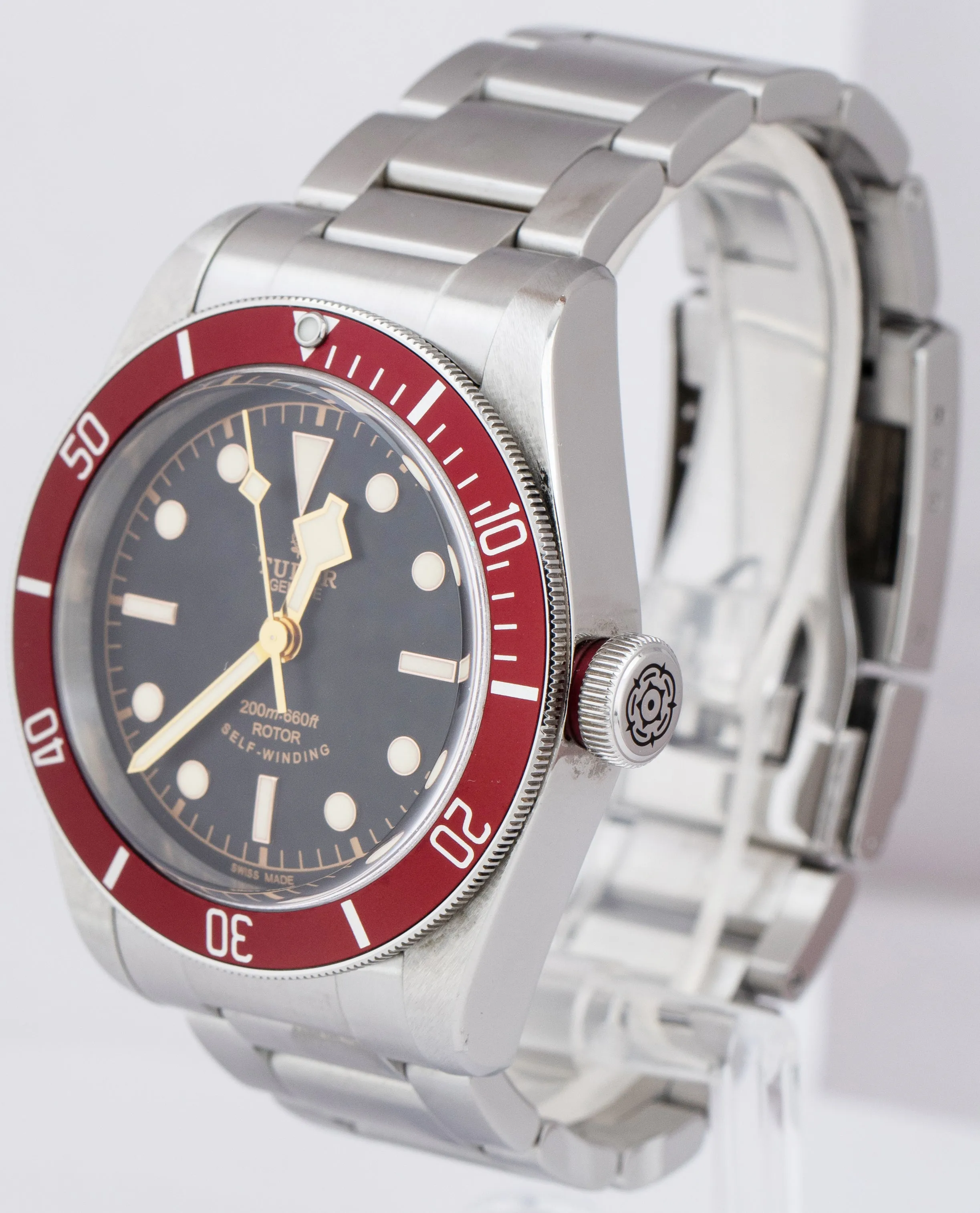 Tudor Black Bay Heritage Red Stainless Steal Black 41mm Dive Watch 79220 R B P