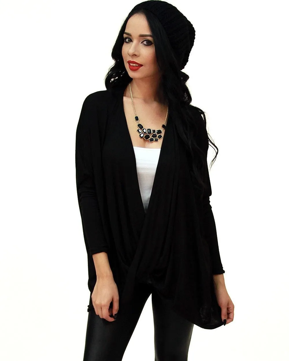 Tunic Top Shirt Dress Twist Top Long Sleeve Black