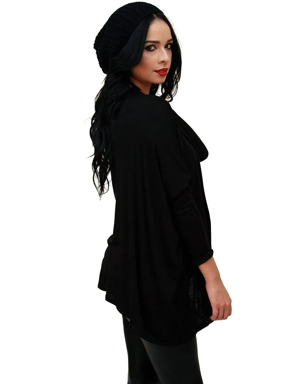Tunic Top Shirt Dress Twist Top Long Sleeve Black