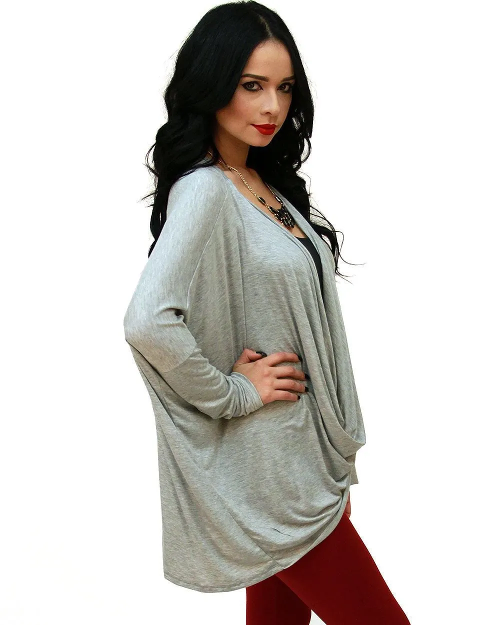 Tunic Top Shirt Dress Twist Top Long Sleeve Heather Gray