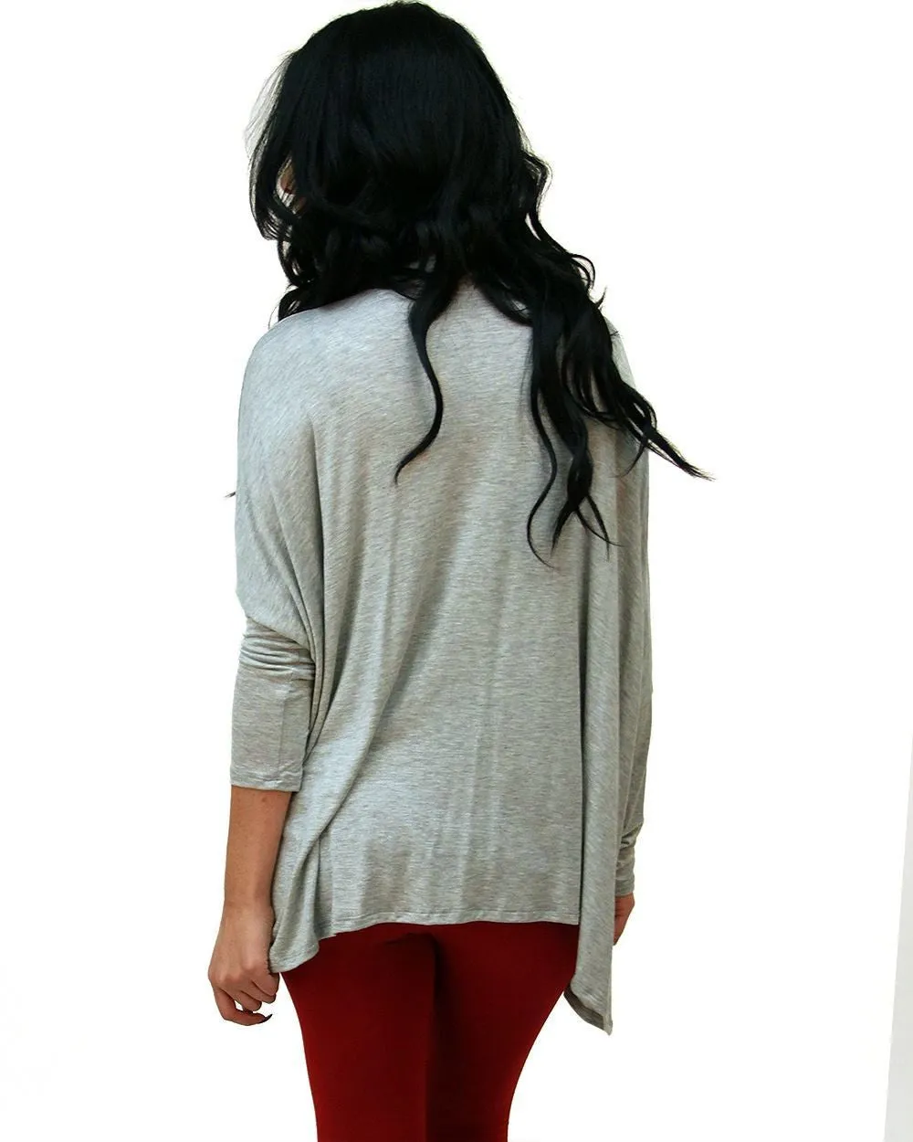 Tunic Top Shirt Dress Twist Top Long Sleeve Heather Gray