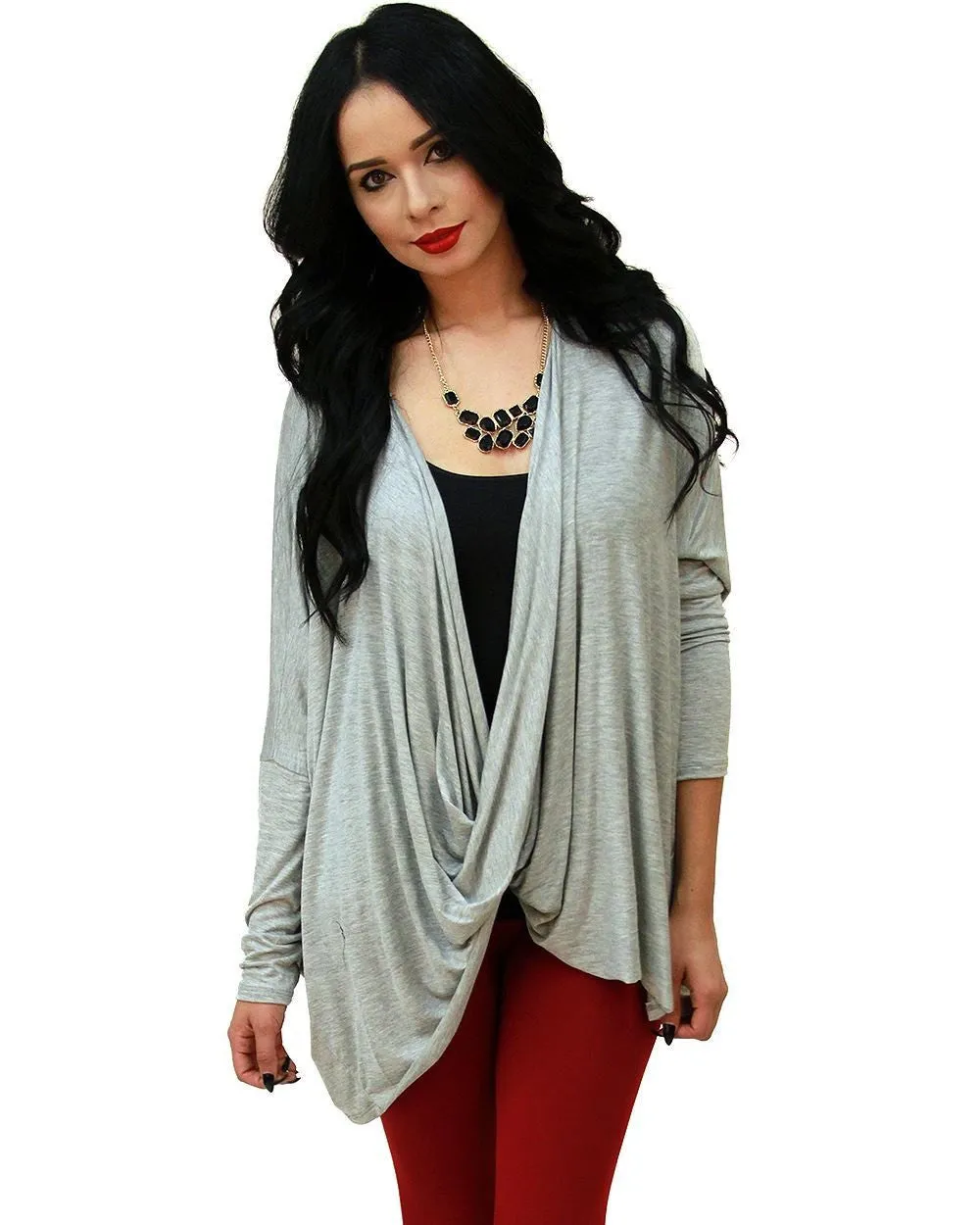 Tunic Top Shirt Dress Twist Top Long Sleeve Heather Gray