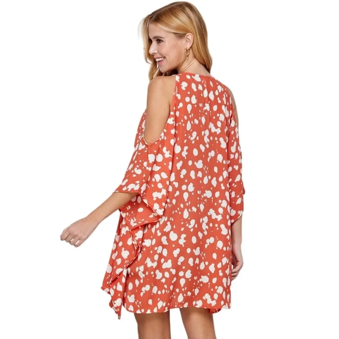 Twenty Ten Terracotta Rust Colored Loose Fit Half Sleeve Open Shoulder Tunic Dress TTP-626WP