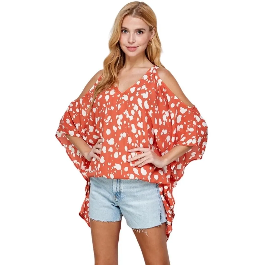 Twenty Ten Terracotta Rust Colored Loose Fit Half Sleeve Open Shoulder Tunic Dress TTP-626WP