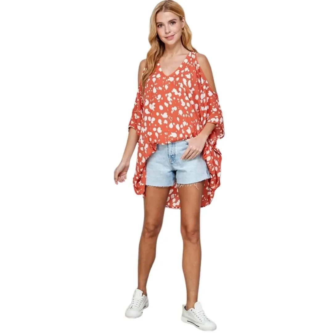 Twenty Ten Terracotta Rust Colored Loose Fit Half Sleeve Open Shoulder Tunic Dress TTP-626WP