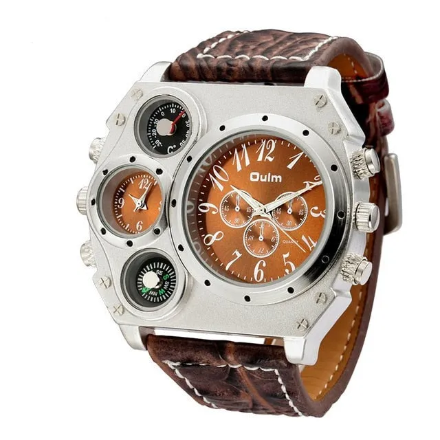 Unique Design Watch with Thermometer and Compass, Two Time Zones