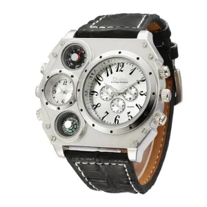 Unique Design Watch with Thermometer and Compass, Two Time Zones