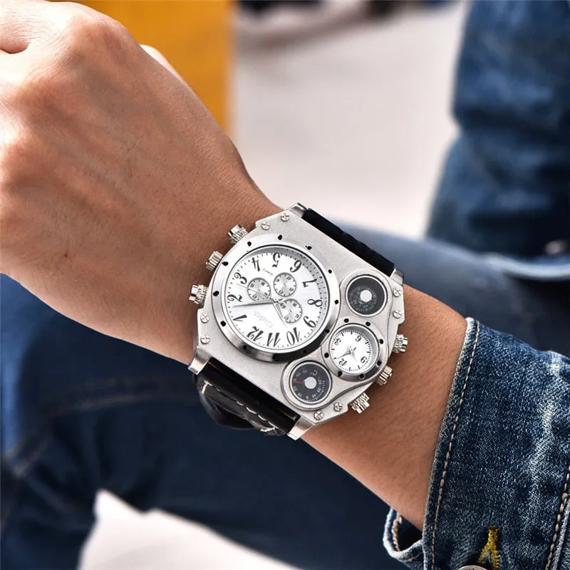 Unique Design Watch with Thermometer and Compass, Two Time Zones