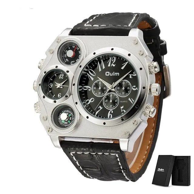 Unique Design Watch with Thermometer and Compass, Two Time Zones