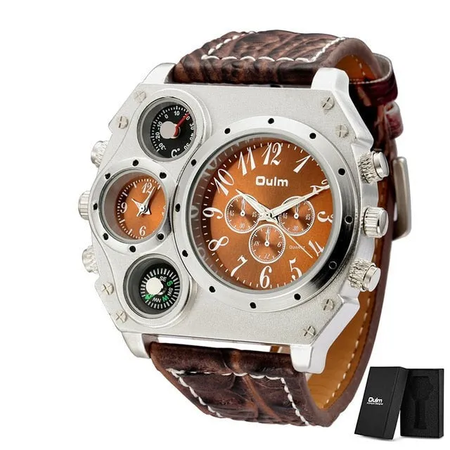 Unique Design Watch with Thermometer and Compass, Two Time Zones