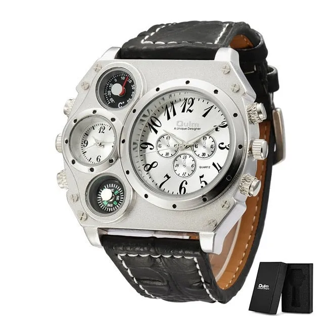 Unique Design Watch with Thermometer and Compass, Two Time Zones