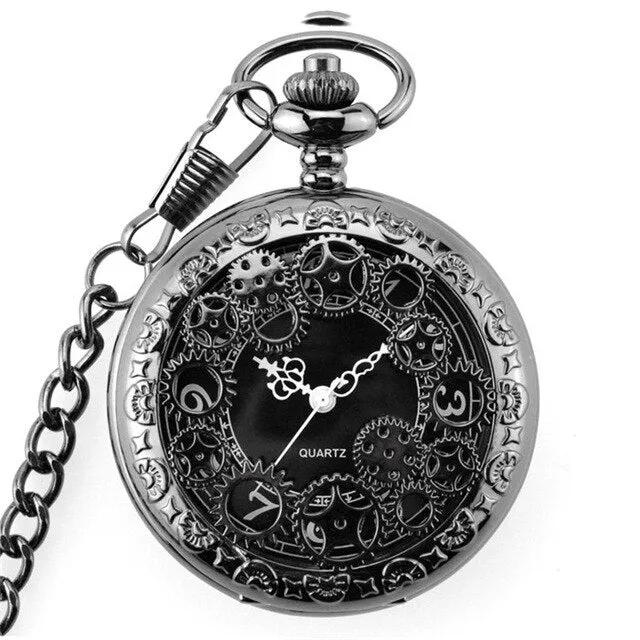Unique Smooth Steampunk Pocket Watch Men With Fob Nacklace Chain Fashion Quartz Watches Mens Womens Gift reloj de bolsillo