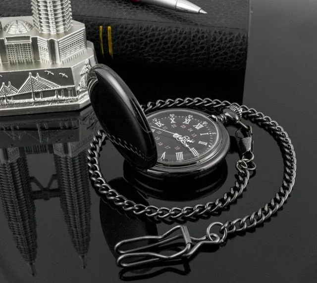 Unique Smooth Steampunk Pocket Watch Men With Fob Nacklace Chain Fashion Quartz Watches Mens Womens Gift reloj de bolsillo