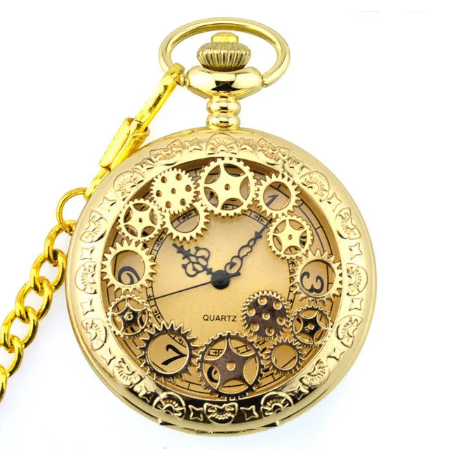 Unique Smooth Steampunk Pocket Watch Men With Fob Nacklace Chain Fashion Quartz Watches Mens Womens Gift reloj de bolsillo