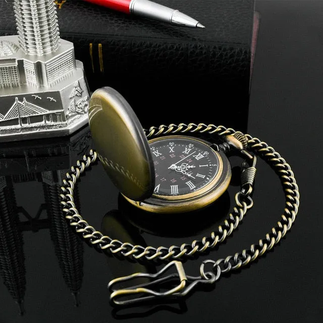 Unique Smooth Steampunk Pocket Watch Men With Fob Nacklace Chain Fashion Quartz Watches Mens Womens Gift reloj de bolsillo