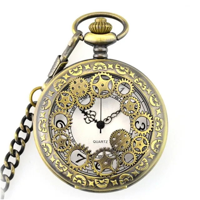 Unique Smooth Steampunk Pocket Watch Men With Fob Nacklace Chain Fashion Quartz Watches Mens Womens Gift reloj de bolsillo