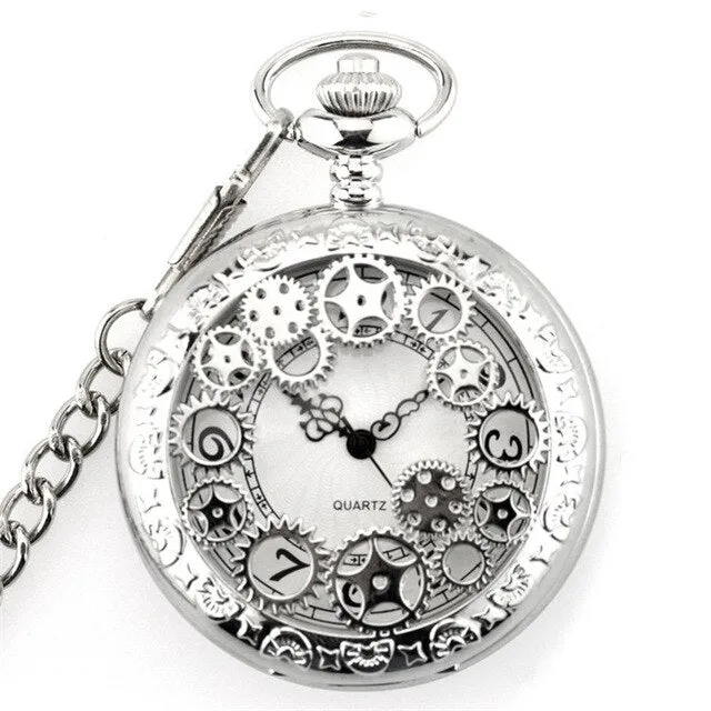 Unique Smooth Steampunk Pocket Watch Men With Fob Nacklace Chain Fashion Quartz Watches Mens Womens Gift reloj de bolsillo