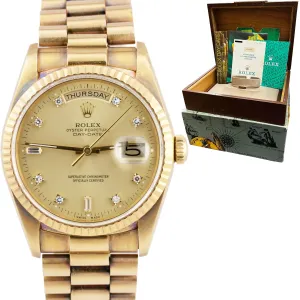 UNPOLISHED Rolex Day-Date President 36mm DIAMOND 18K Gold Watch 18238 BOX PAPERS
