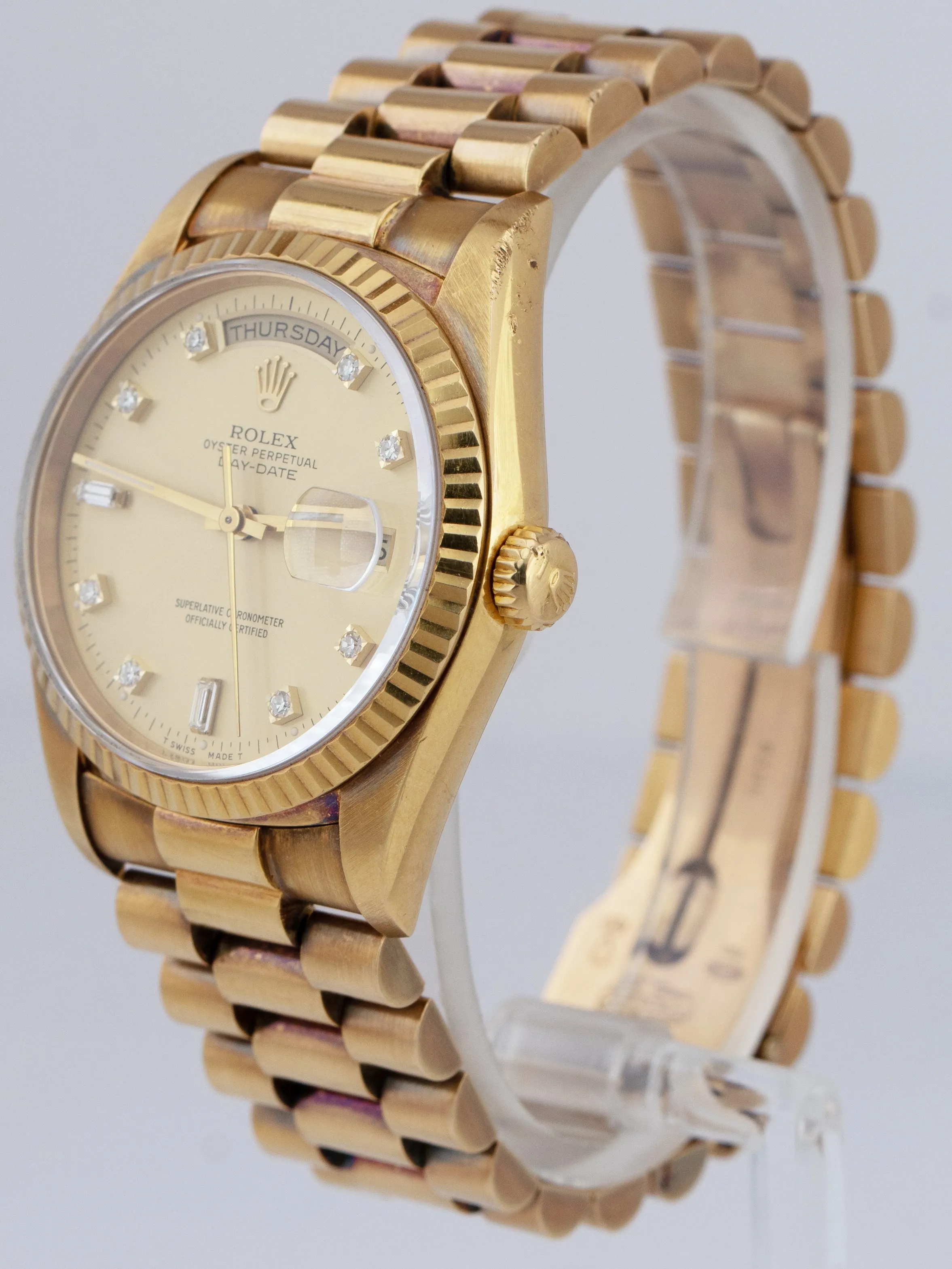 UNPOLISHED Rolex Day-Date President 36mm DIAMOND 18K Gold Watch 18238 BOX PAPERS