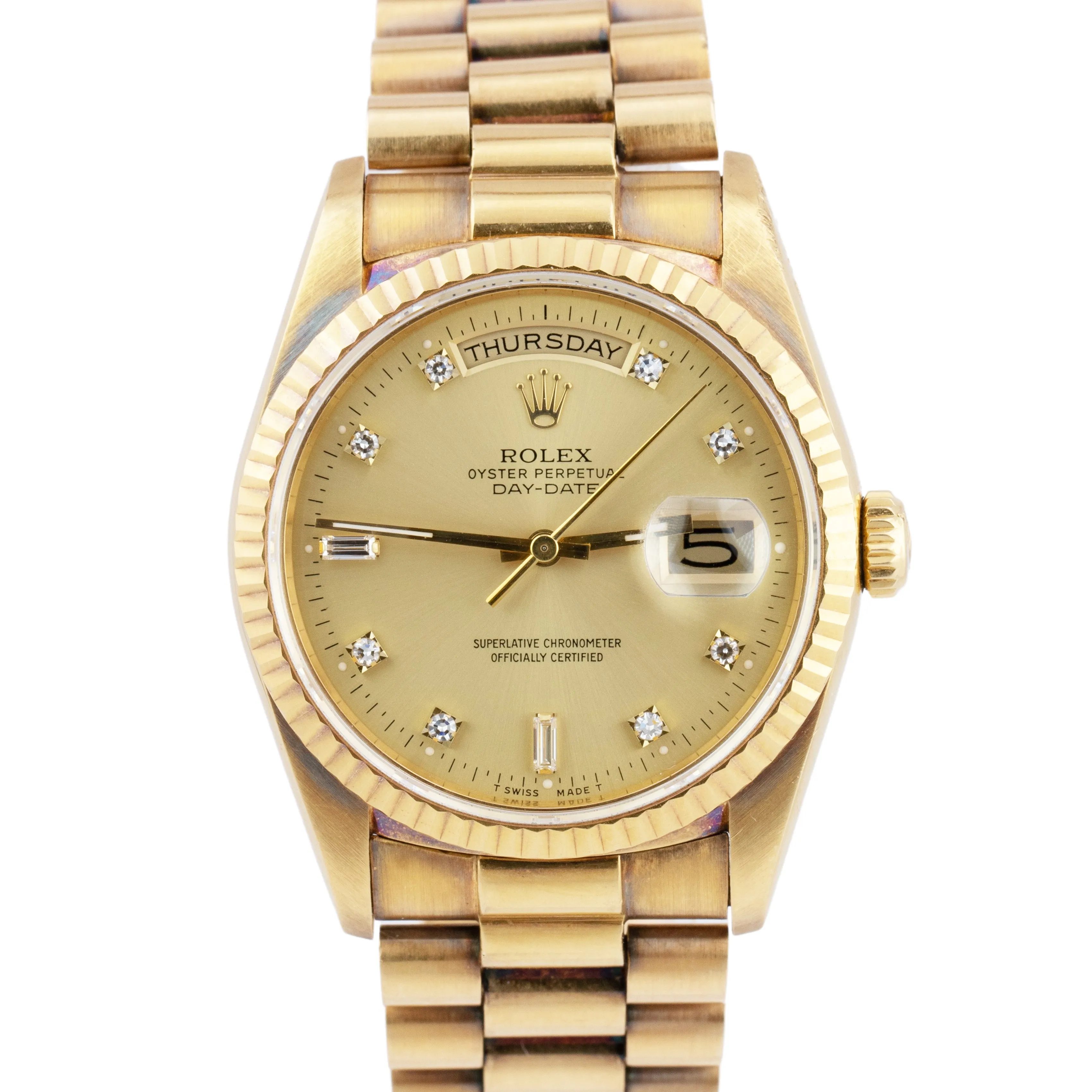 UNPOLISHED Rolex Day-Date President 36mm DIAMOND 18K Gold Watch 18238 BOX PAPERS