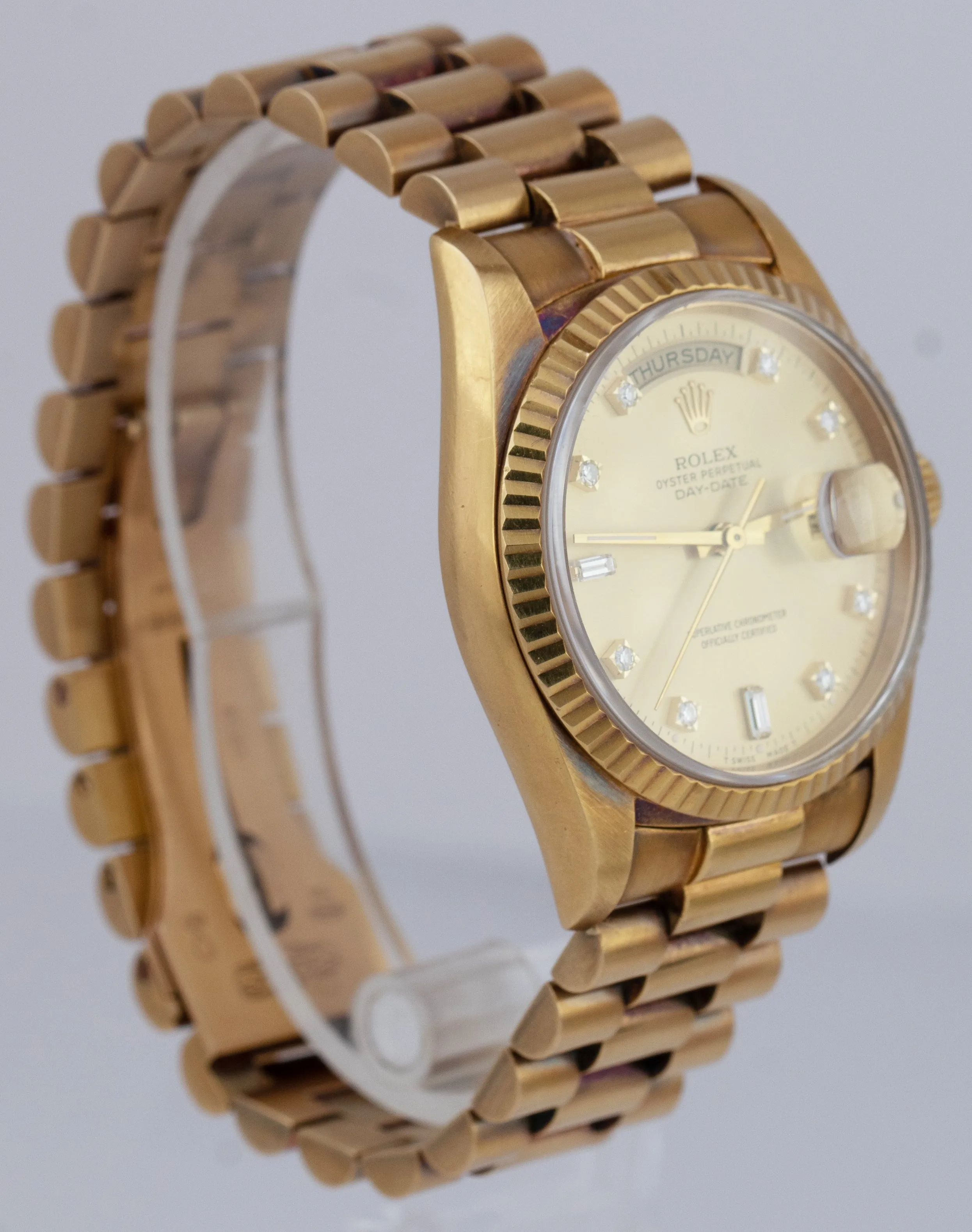 UNPOLISHED Rolex Day-Date President 36mm DIAMOND 18K Gold Watch 18238 BOX PAPERS