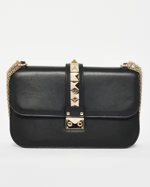 Valentino Black Leather Glam Lock Rockstud Small Shoulder Bag