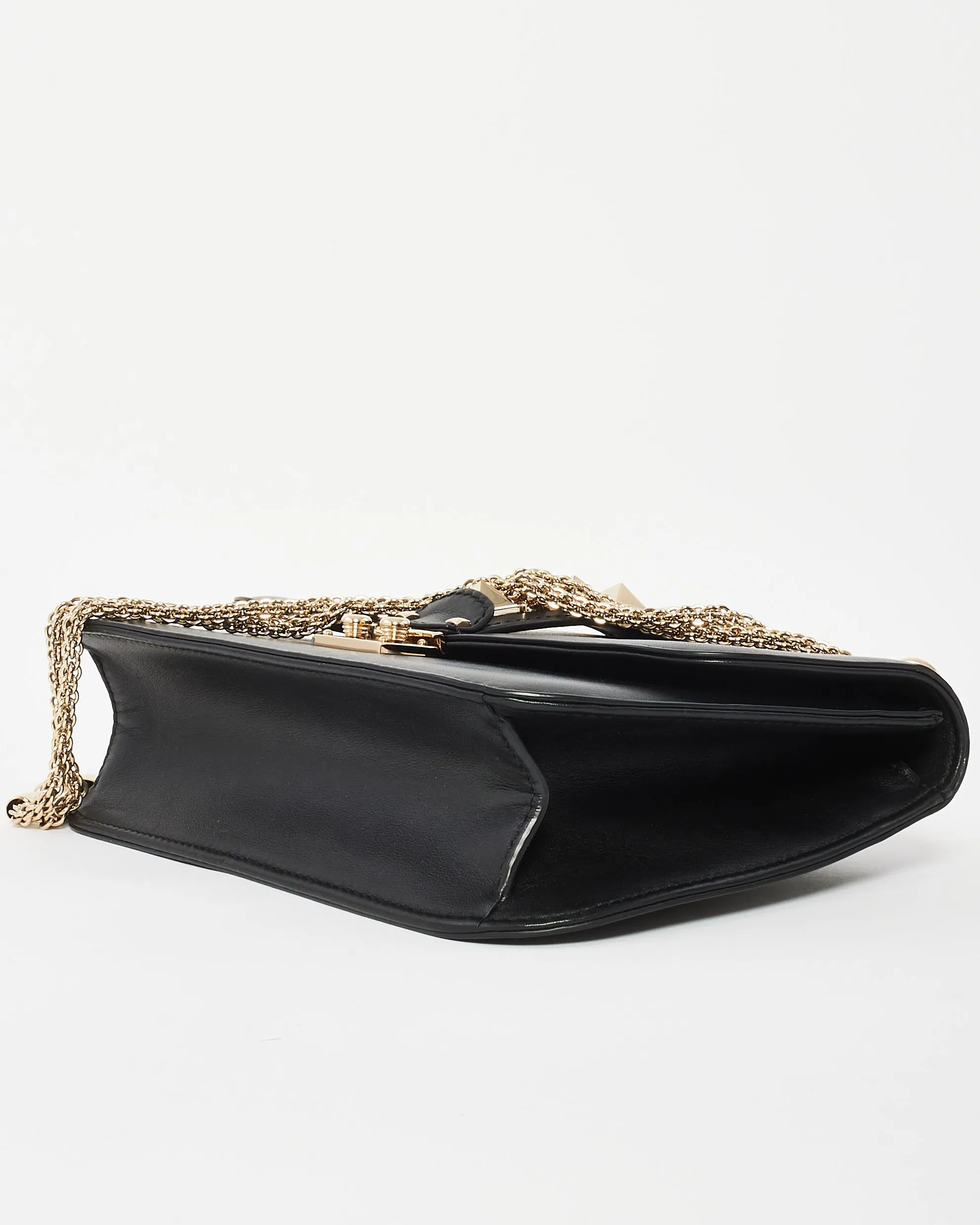 Valentino Black Leather Glam Lock Rockstud Small Shoulder Bag