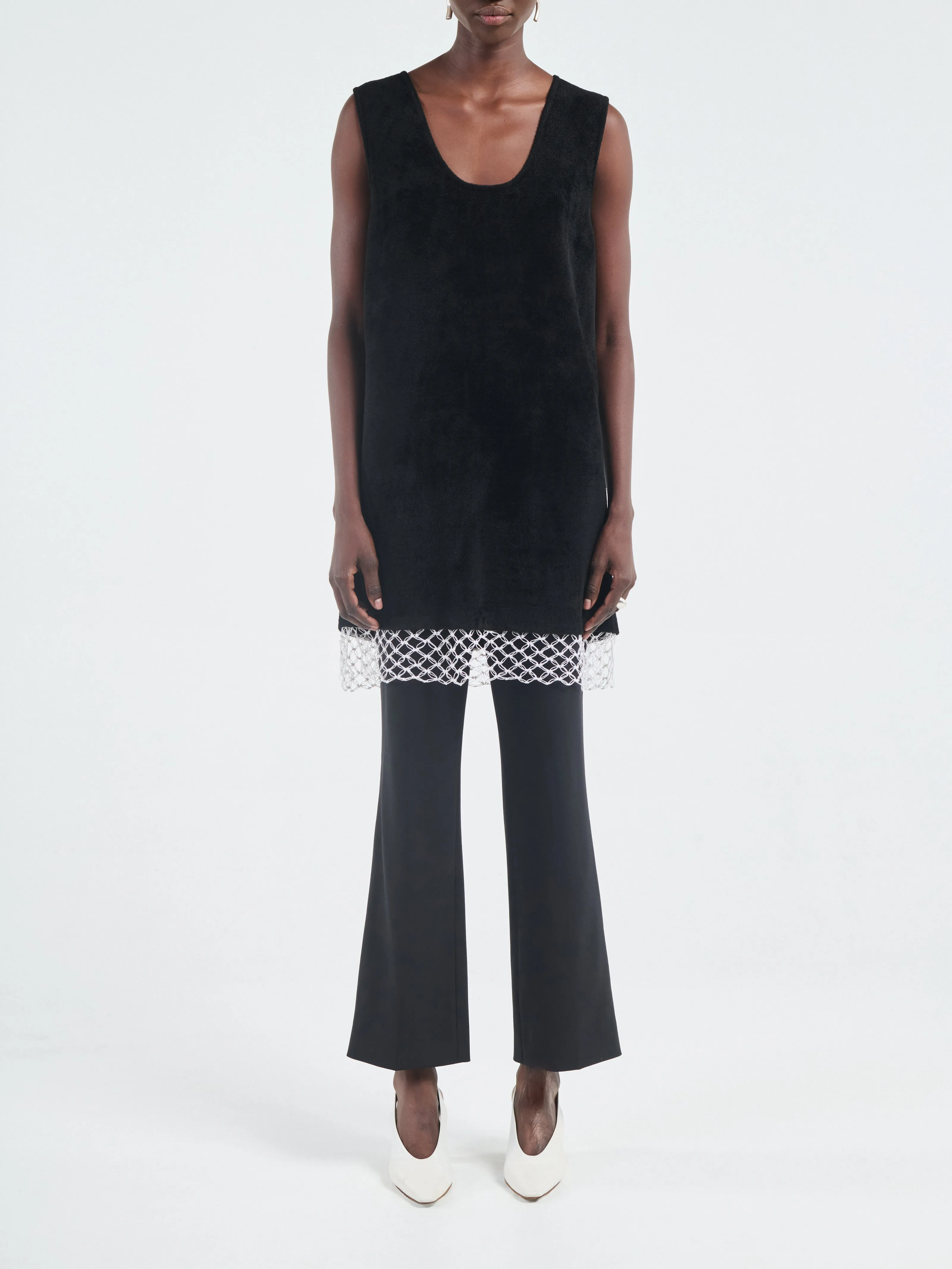 Velour Tunic Macrame in Black