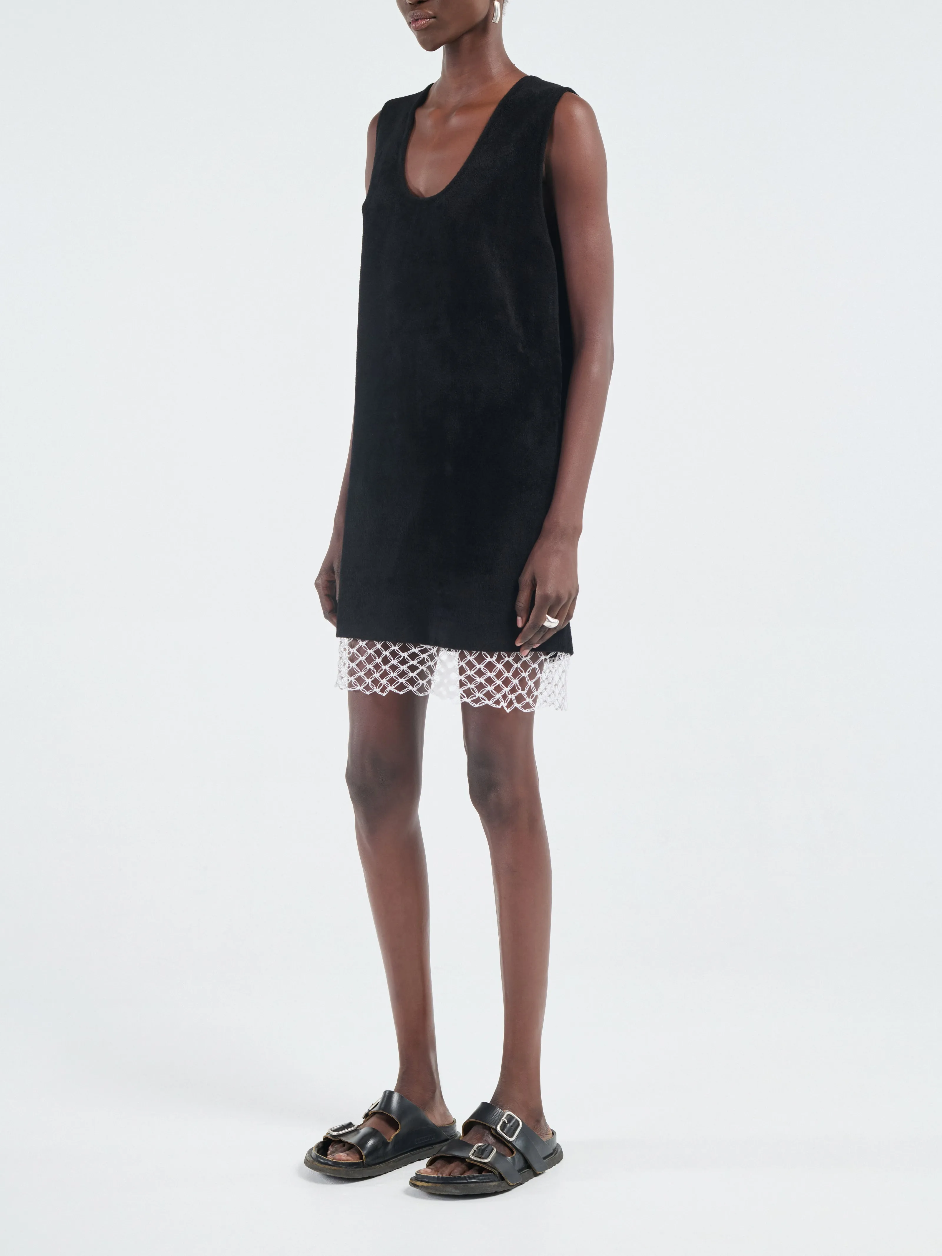Velour Tunic Macrame in Black