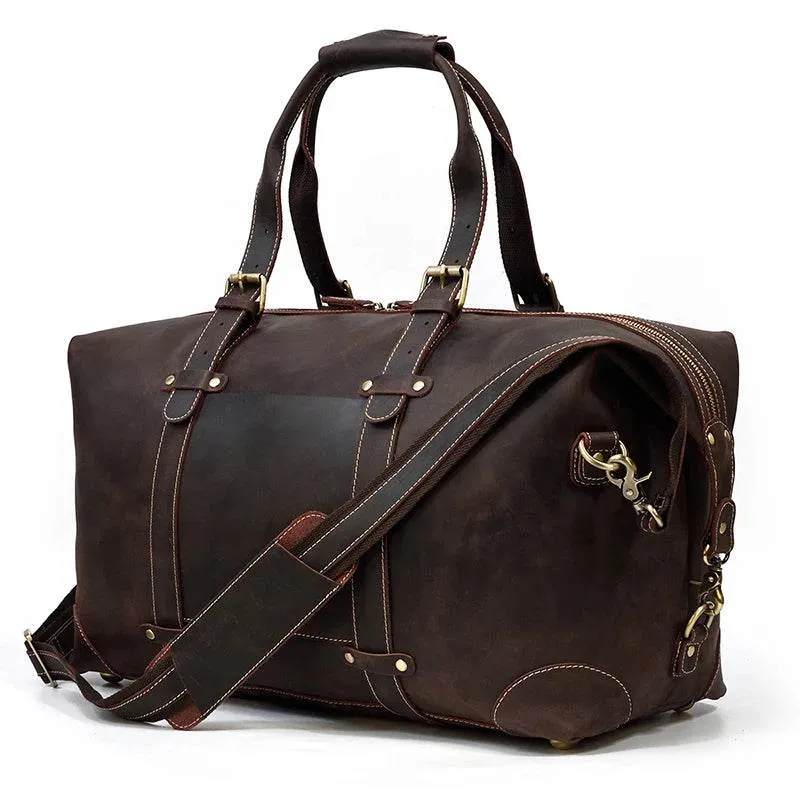 Vintage Genuine Leather Weekender Bag for Men Cowskin Travel Tote