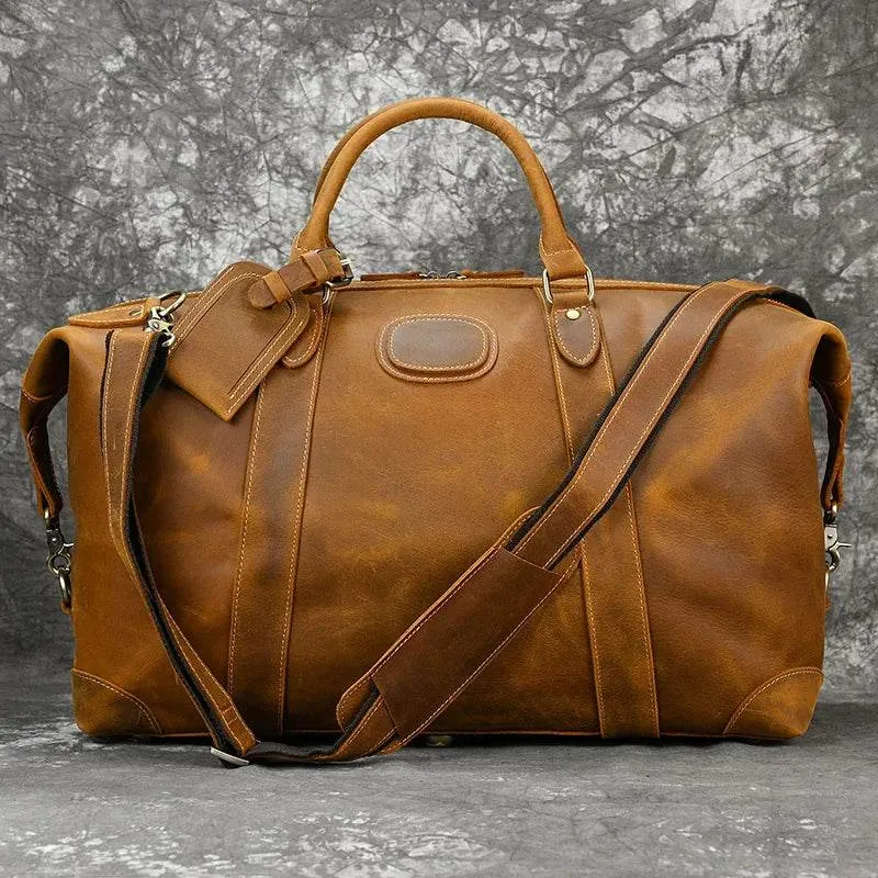 Vintage Genuine Leather Weekender Bag for Men Cowskin Travel Tote