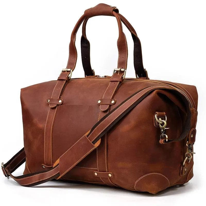 Vintage Genuine Leather Weekender Bag for Men Cowskin Travel Tote