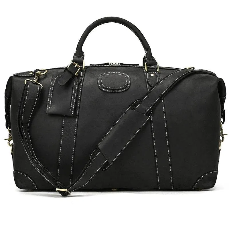 Vintage Genuine Leather Weekender Bag for Men Cowskin Travel Tote