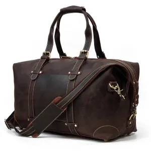 Vintage Genuine Leather Weekender Bag for Men Cowskin Travel Tote