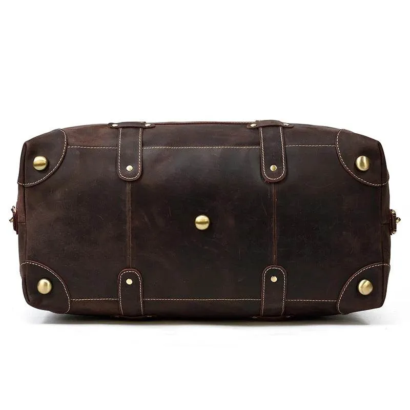 Vintage Genuine Leather Weekender Bag for Men Cowskin Travel Tote