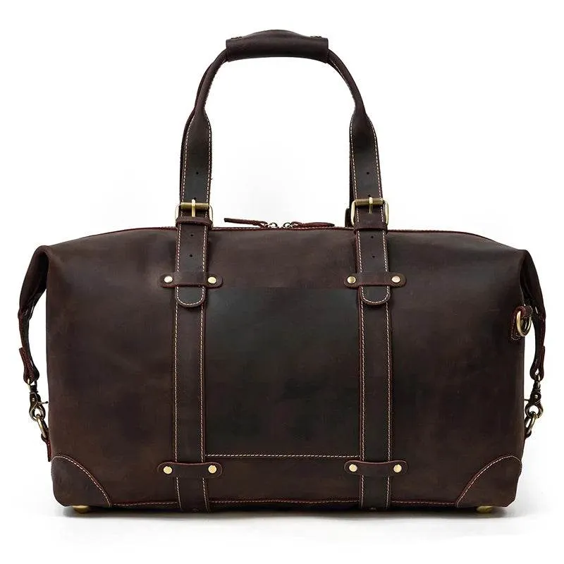Vintage Genuine Leather Weekender Bag for Men Cowskin Travel Tote
