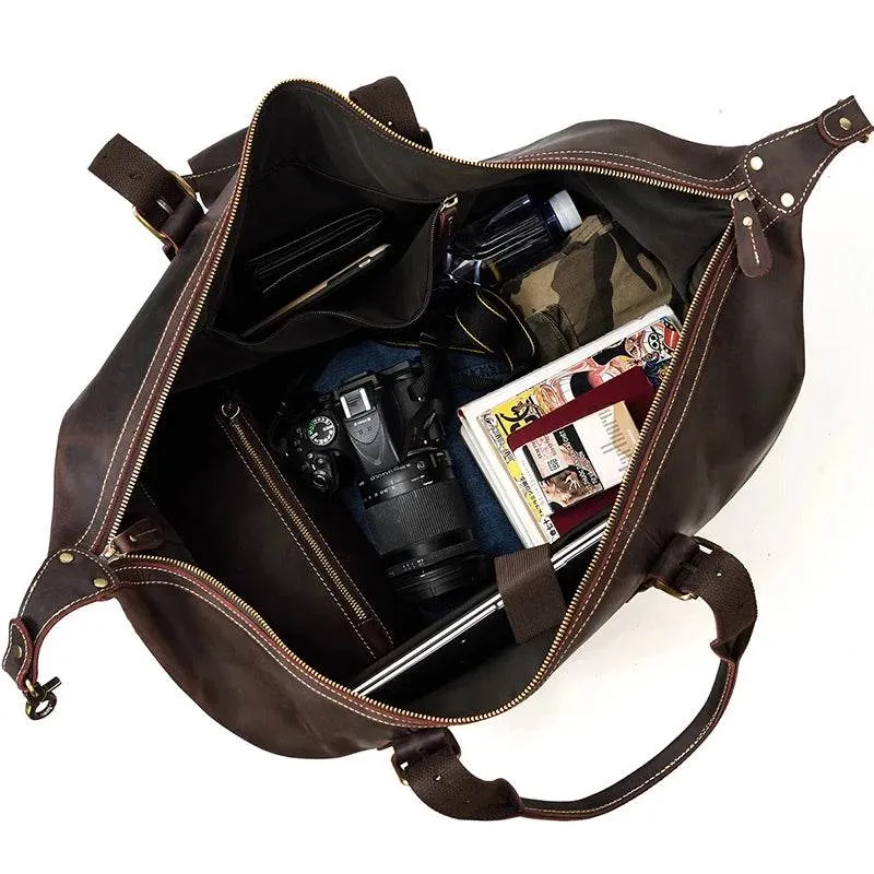 Vintage Genuine Leather Weekender Bag for Men Cowskin Travel Tote