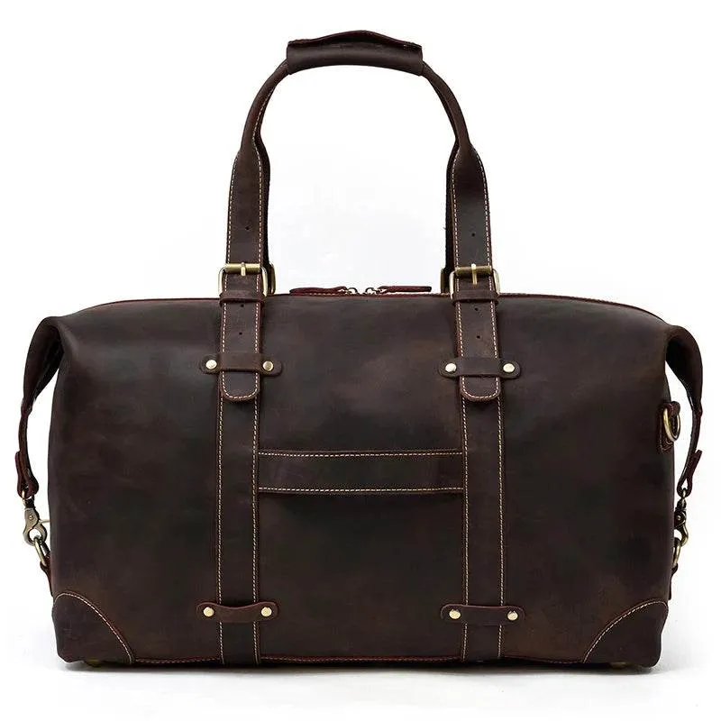 Vintage Genuine Leather Weekender Bag for Men Cowskin Travel Tote