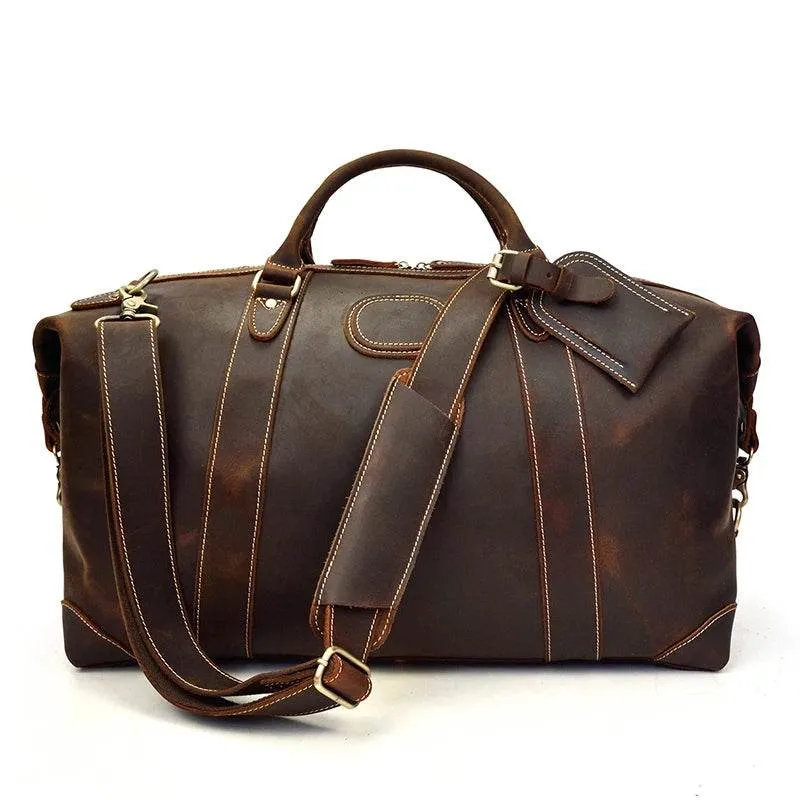 Vintage Genuine Leather Weekender Bag for Men Cowskin Travel Tote