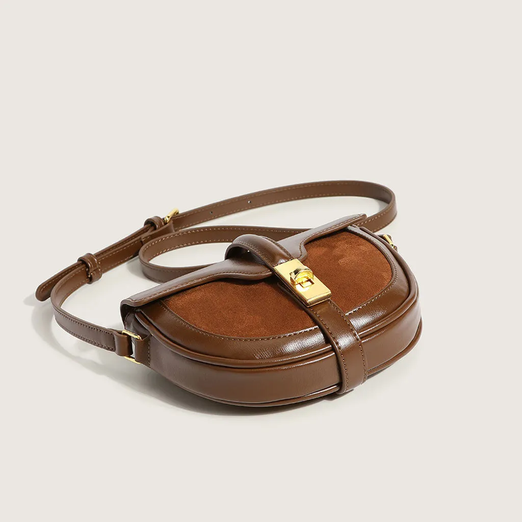 Vintage Golden Flap Front Buckled Saddle Bag - Coffee