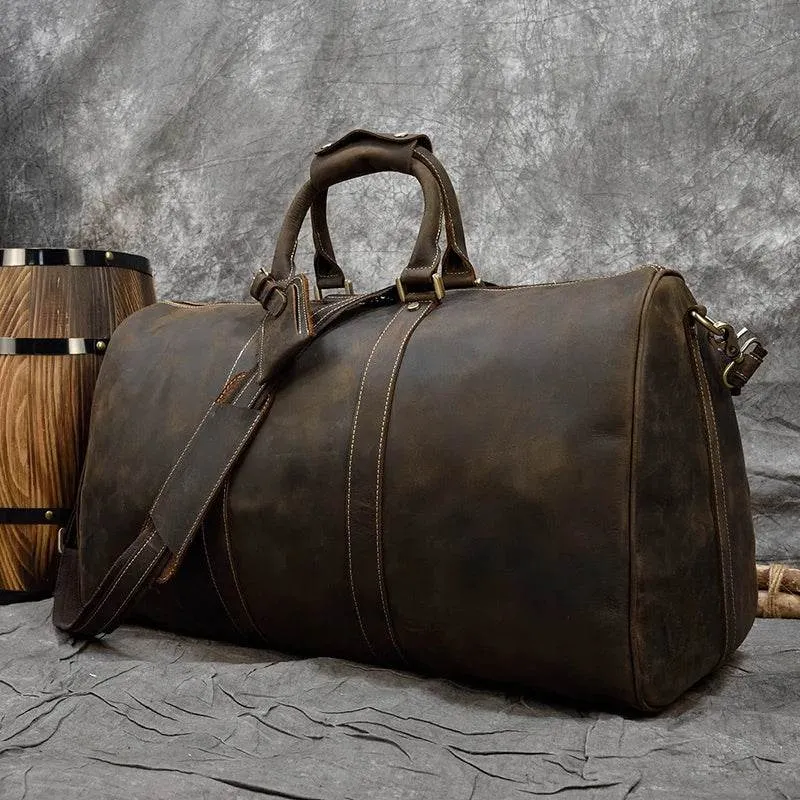 Vintage Leather Weekender Bag Genuine Leather Travel Overnight