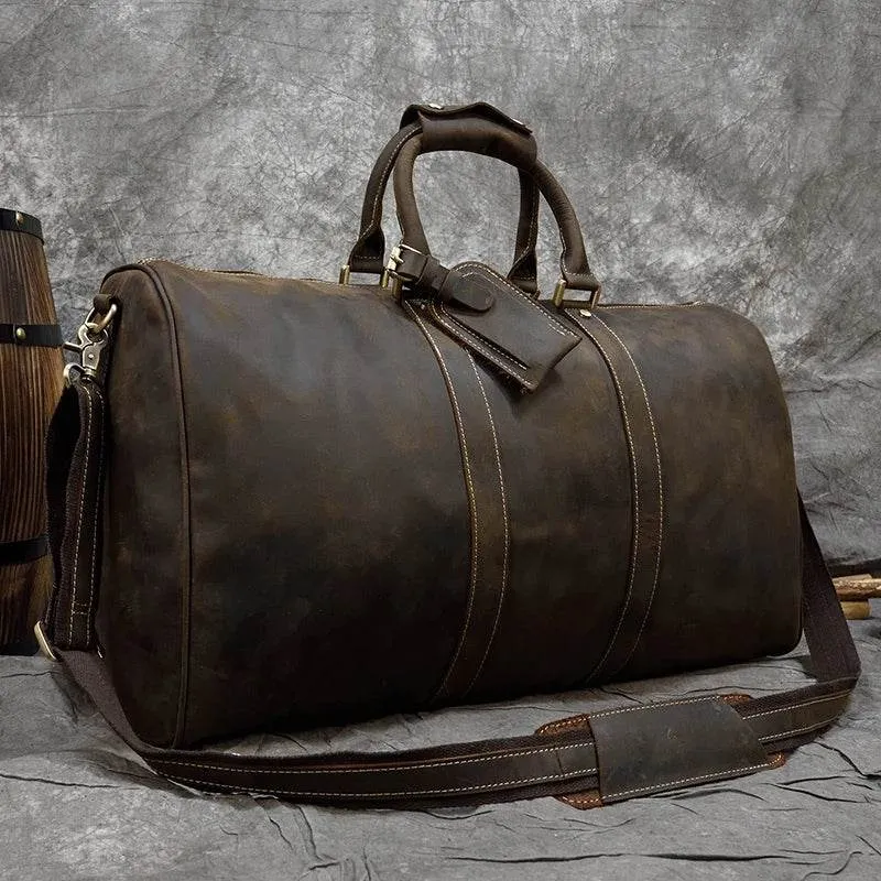 Vintage Leather Weekender Bag Genuine Leather Travel Overnight