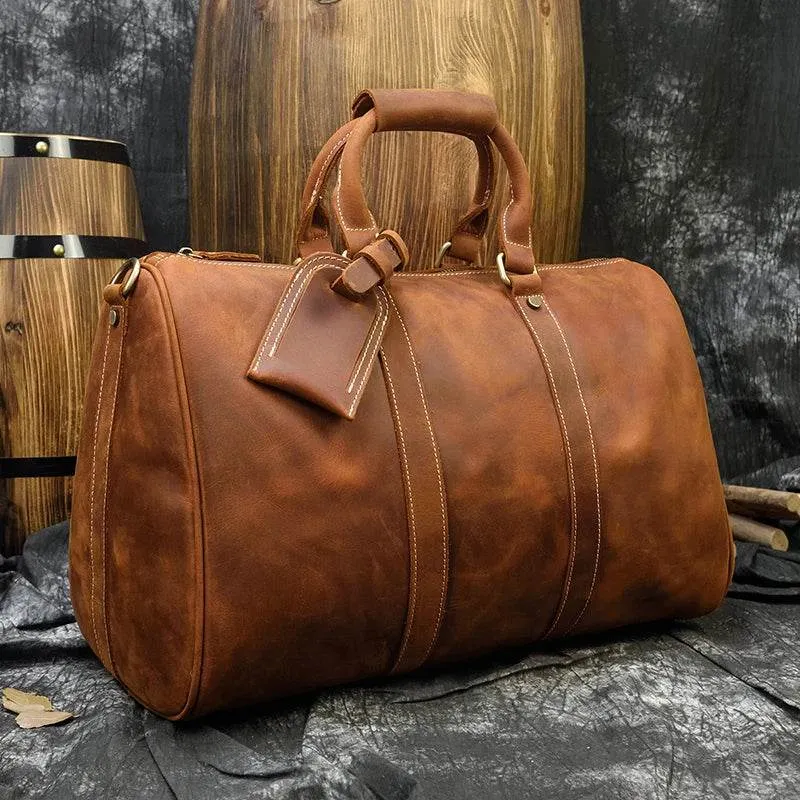 Vintage Leather Weekender Bag Genuine Leather Travel Overnight